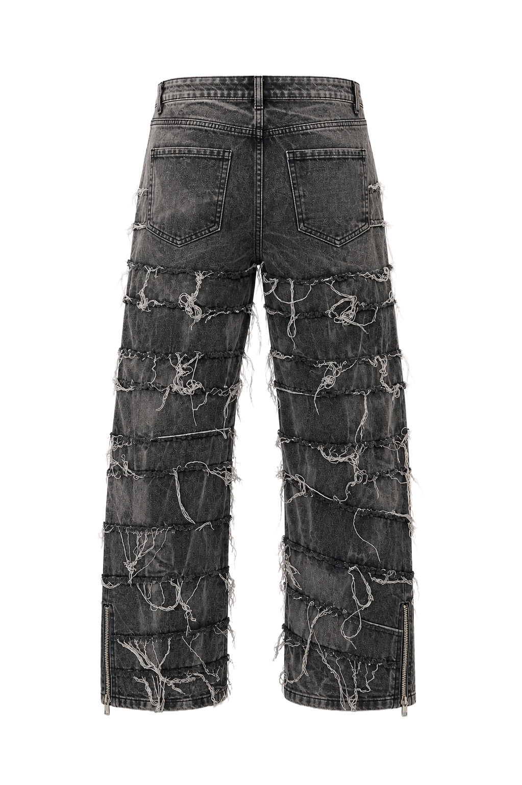 Jeans baggy uomo grigi – Patchwork sfrangiato con zip laterali alle caviglie