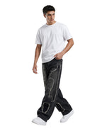 Jeans baggy balloon uomo neri – Dettagli patchwork sfrangiati