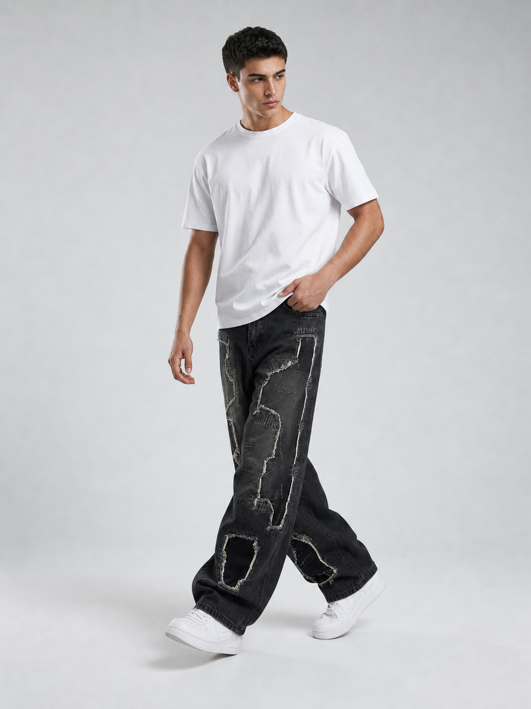 Jeans Baggy Balloon Nero Patchwork – RIFTED