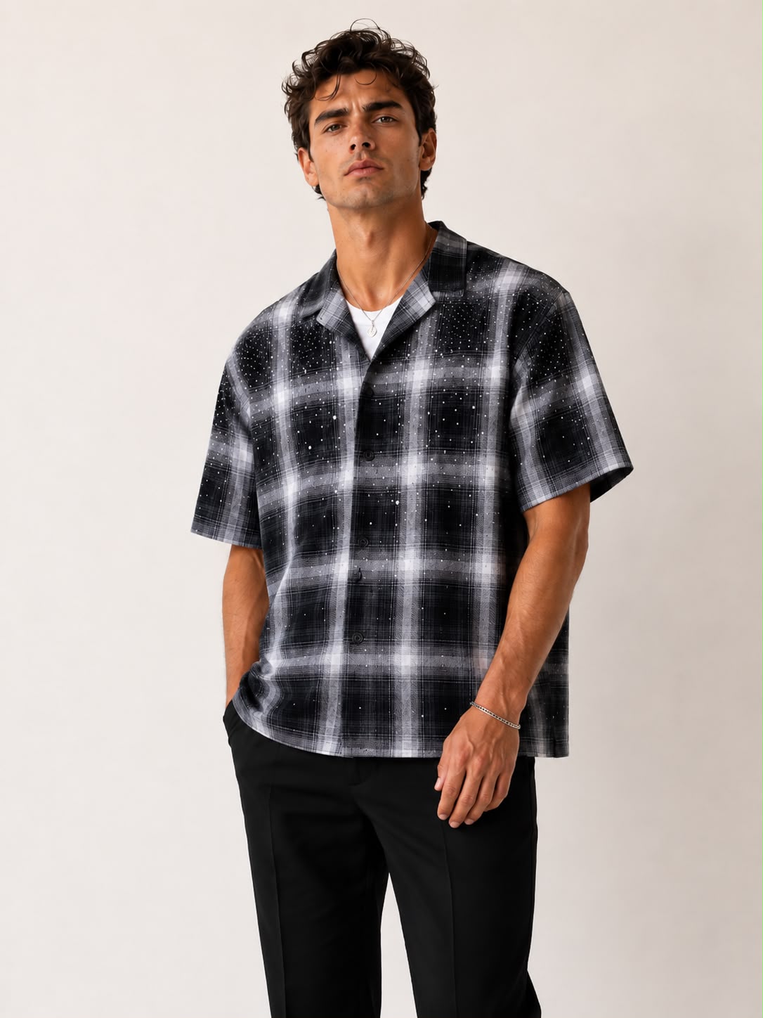 Camicia Oversize a Quadri con Strass – STARDUST