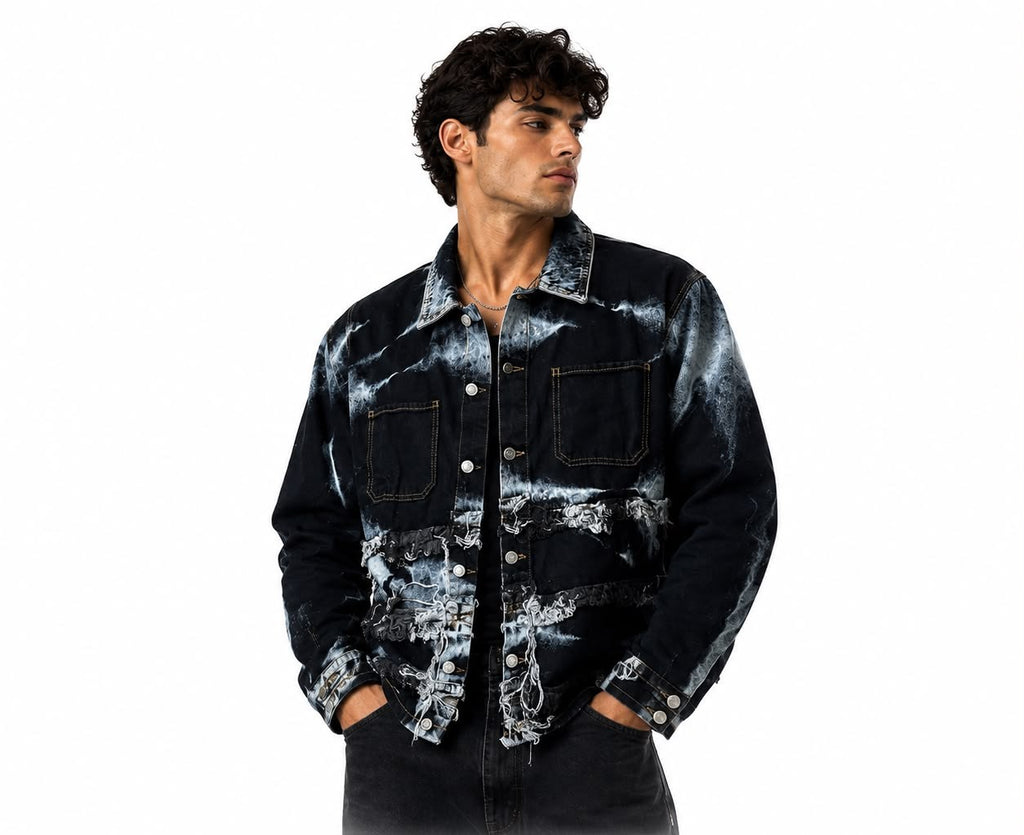 Giacca Denim Uomo Nera e Bianca Distressed Made in Italy