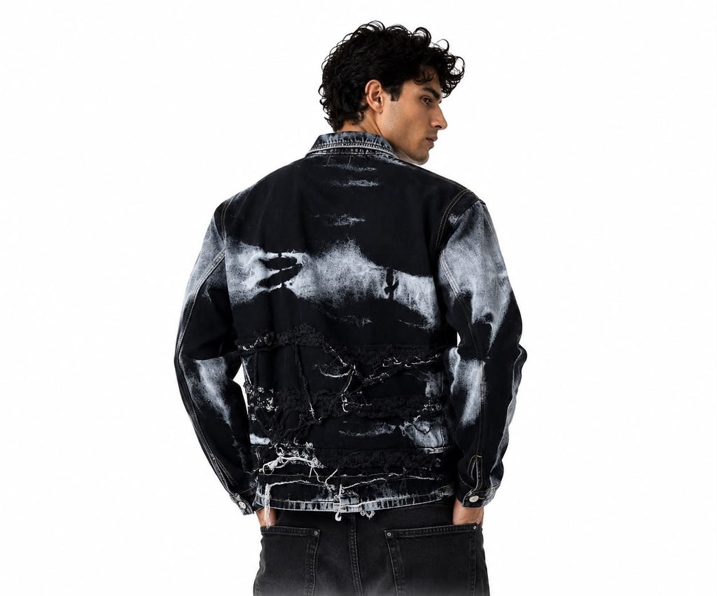 Giacca Denim Uomo Nera e Bianca Distressed Made in Italy