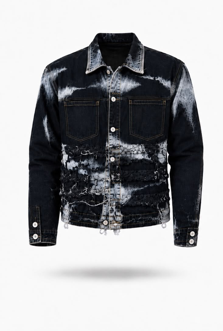 Giacca Denim Uomo Nera e Bianca Distressed Made in Italy