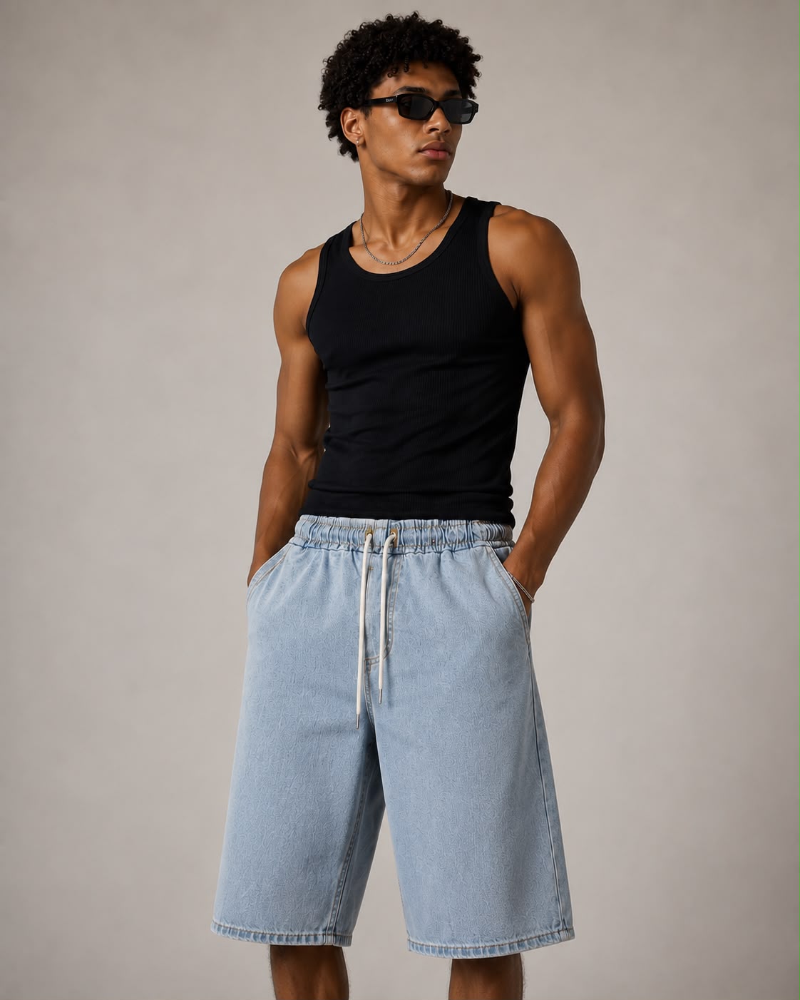 Jorts Baggy Elastic Waist Light Blue