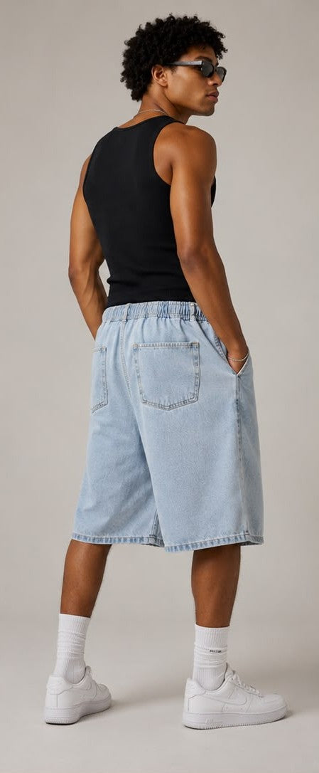 Jorts Baggy Elastic Waist Light Blue