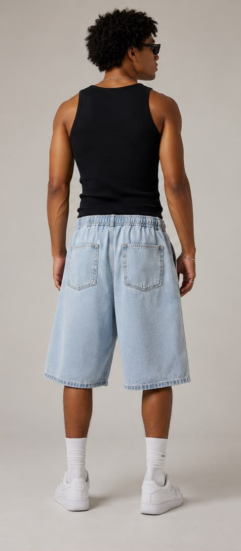 Jorts Baggy Elastic Waist Light Blue