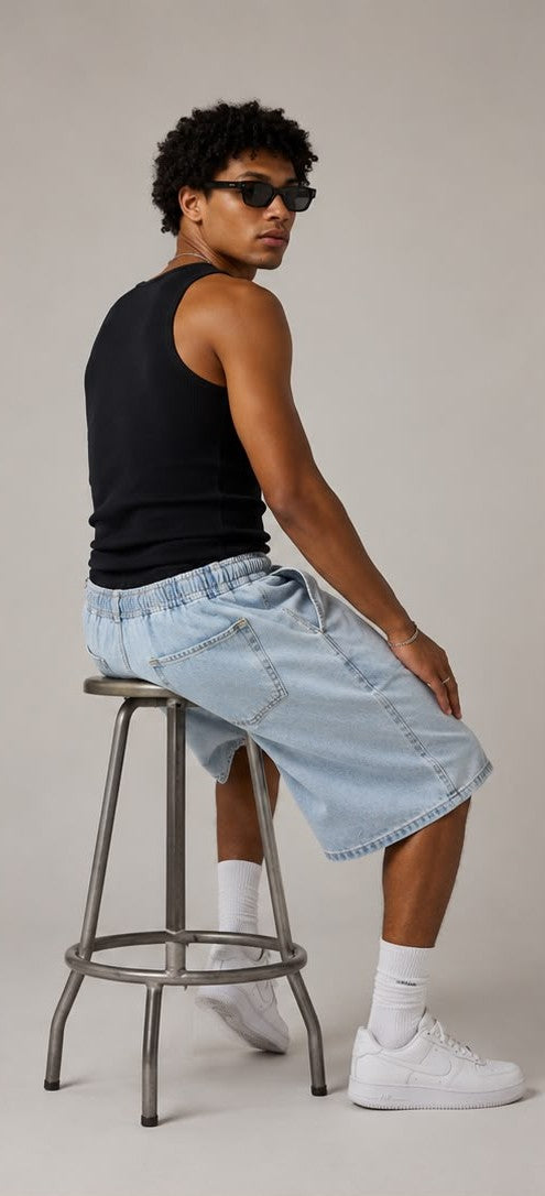 Jorts Baggy Elastic Waist Light Blue