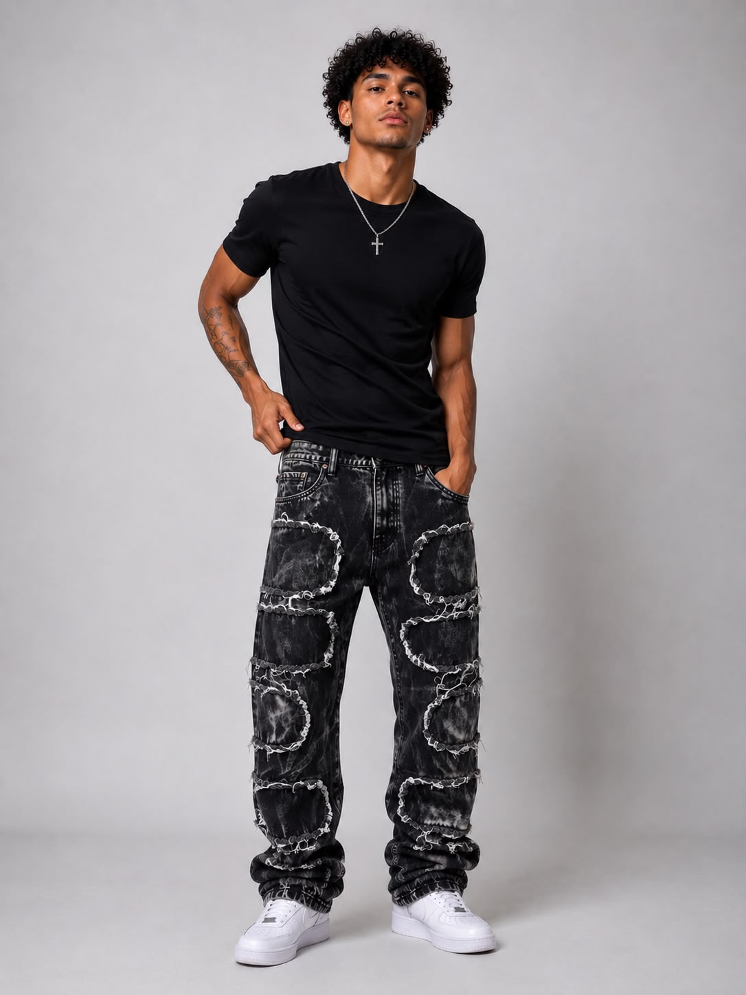 Jeans Baggy Black Acid Patchwork