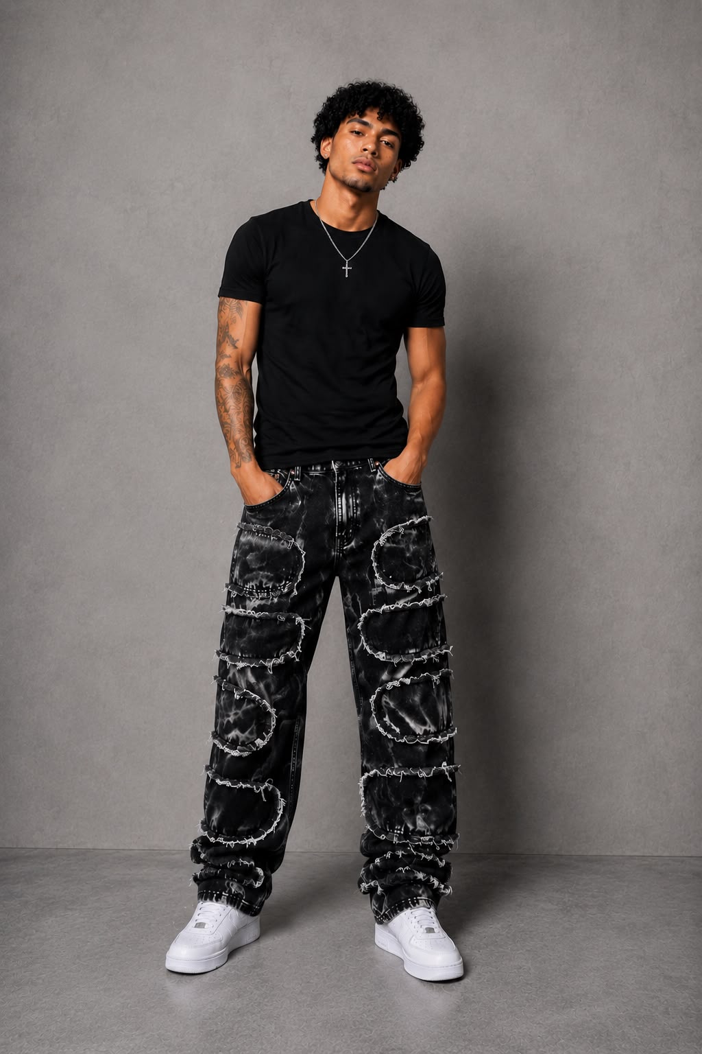 Jeans Baggy Black Acid Patchwork
