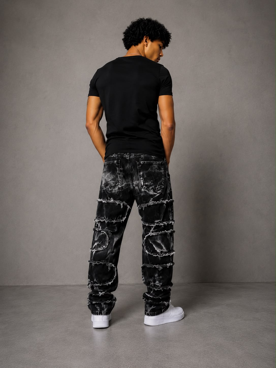 Jeans Baggy Black Acid Patchwork