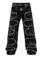 Jeans baggy uomo neri Acid Wash – Patchwork sfrangiato