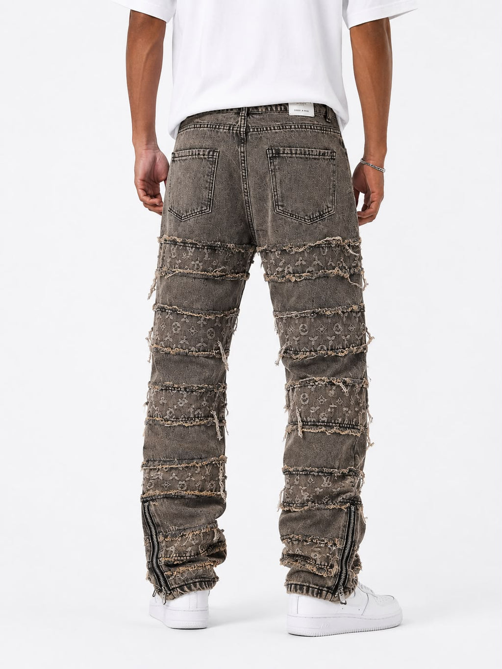 Jeans Baggy Patchwork Distressed con Zip