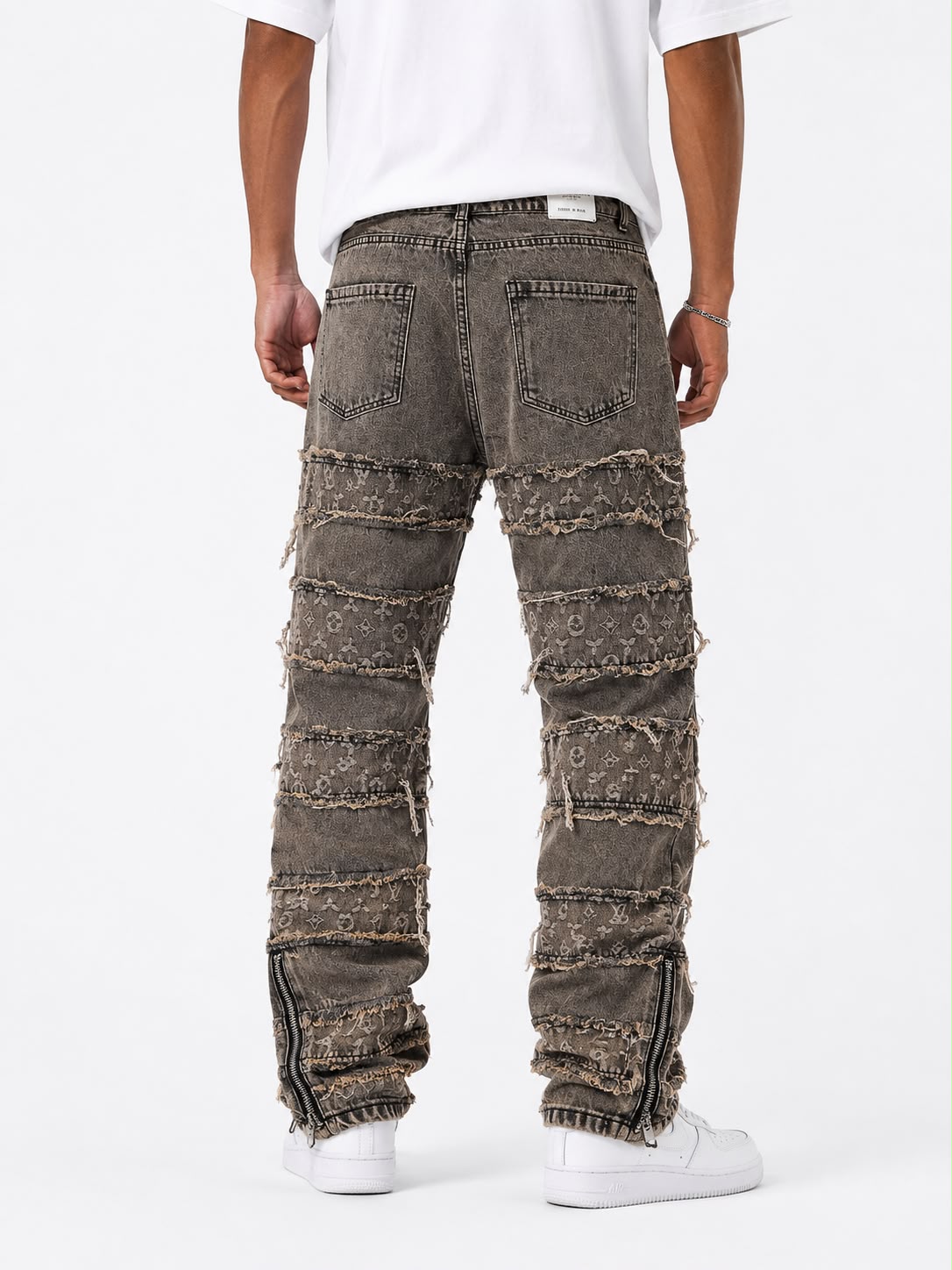 Jeans Baggy Patchwork Distressed con Zip