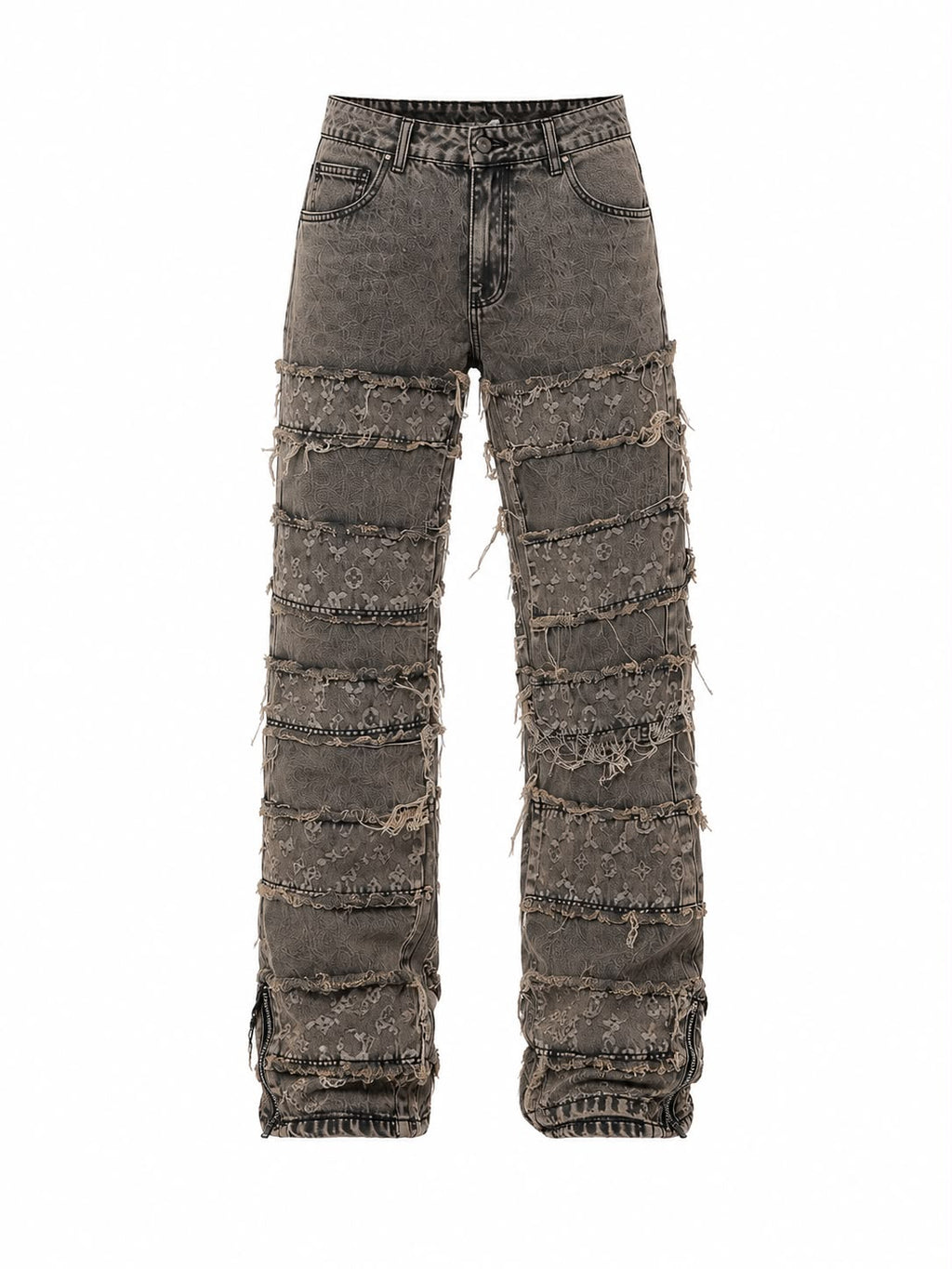 Jeans Baggy Patchwork Distressed con Zip