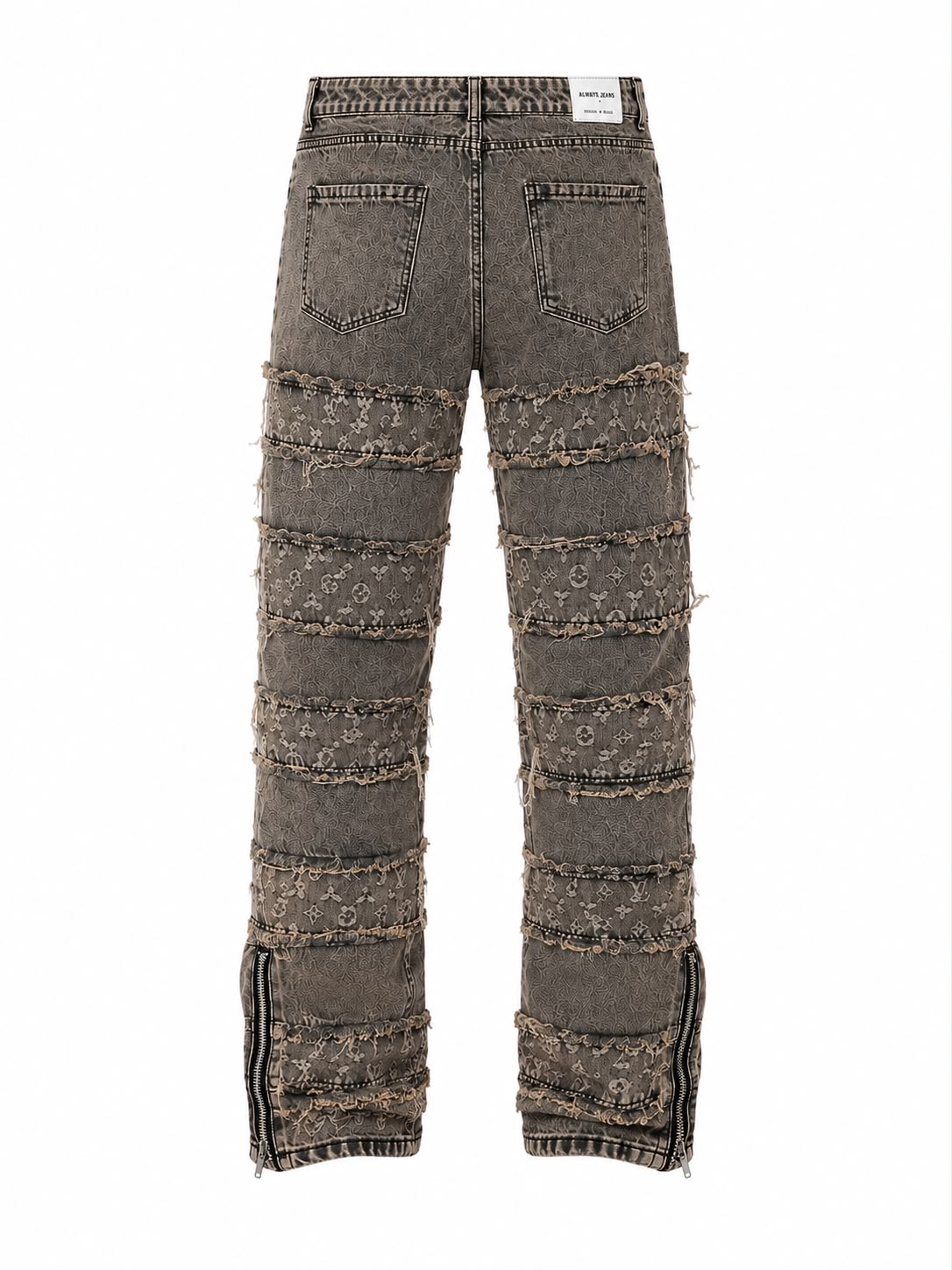 Jeans Baggy Patchwork Distressed con Zip