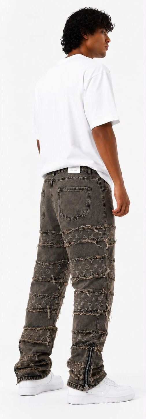Jeans Baggy Patchwork Distressed con Zip