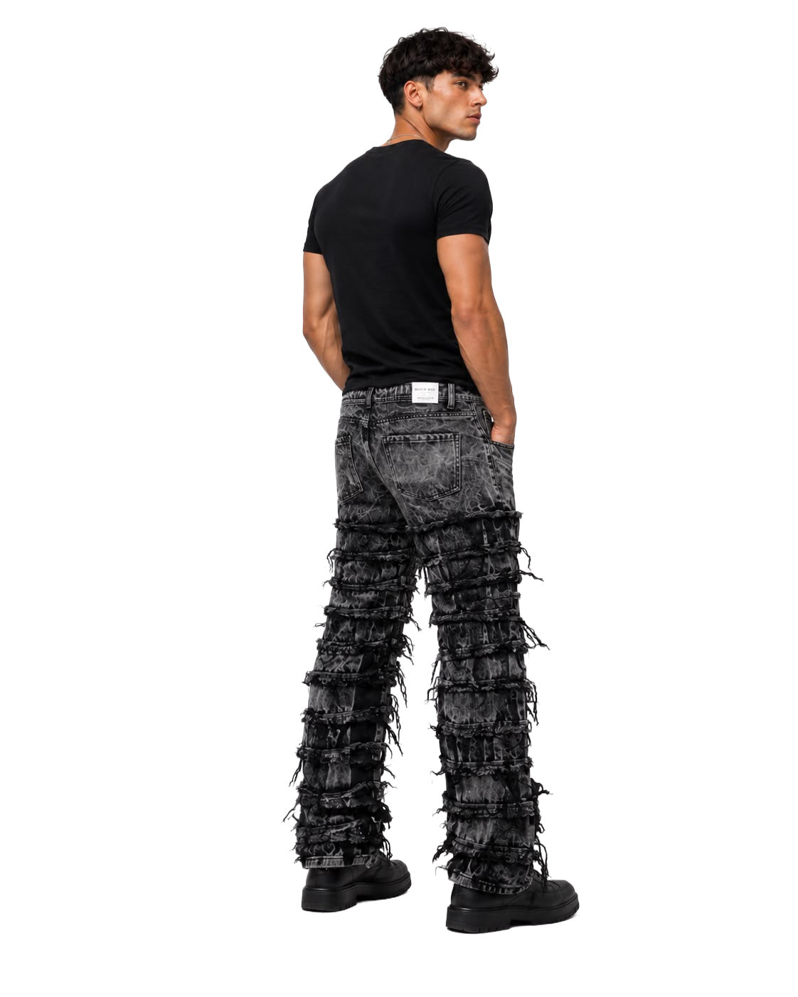 Jeans baggy uomo neri slavati – Dettagli sfrangiati