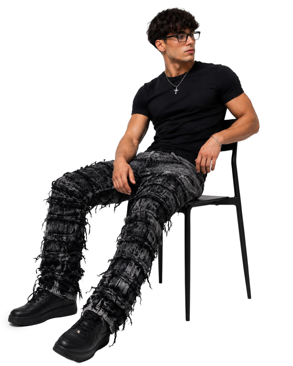 Jeans baggy uomo neri slavati – Dettagli sfrangiati