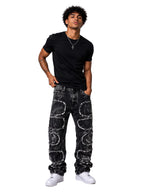 Jeans baggy uomo neri Acid Wash – Patchwork sfrangiato