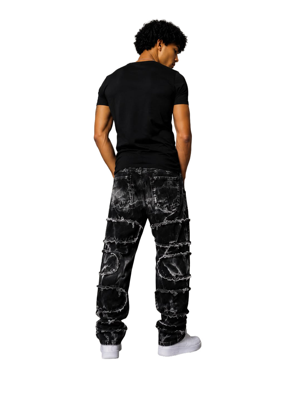 Jeans baggy uomo neri Acid Wash – Patchwork sfrangiato