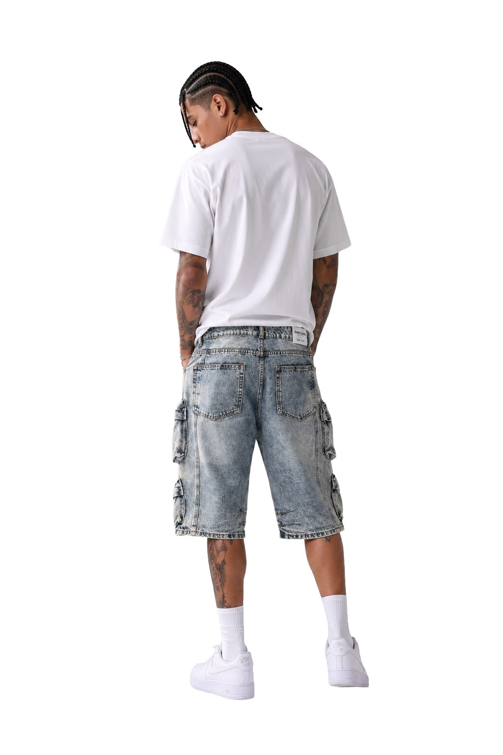Jorts cargo baggy uomo blu slavato – Modello multitasche