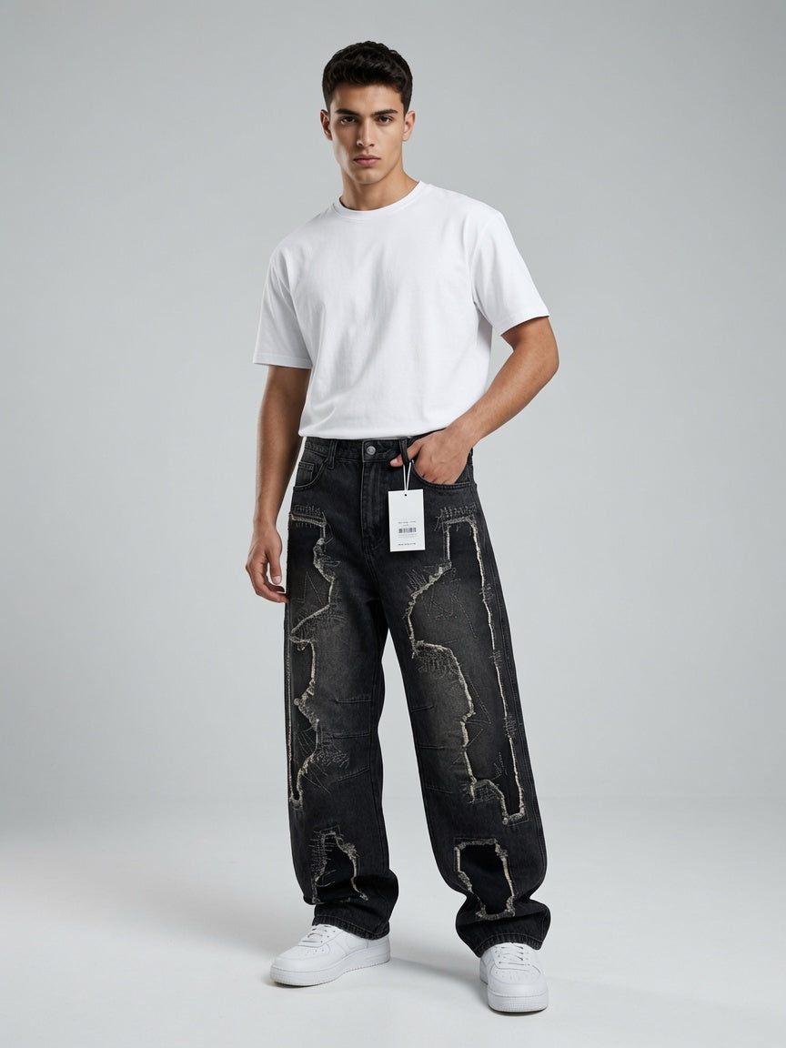 Jeans Baggy Balloon Nero Patchwork – RIFTED