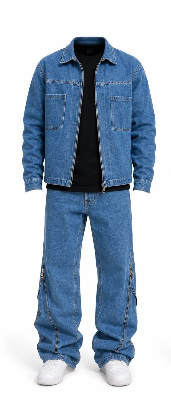 Completo Denim Uomo Blu con Zip Laterali Made in Italy