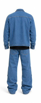 Completo denim uomo blu – Giacca e jeans baggy con zip laterali Made in Italy