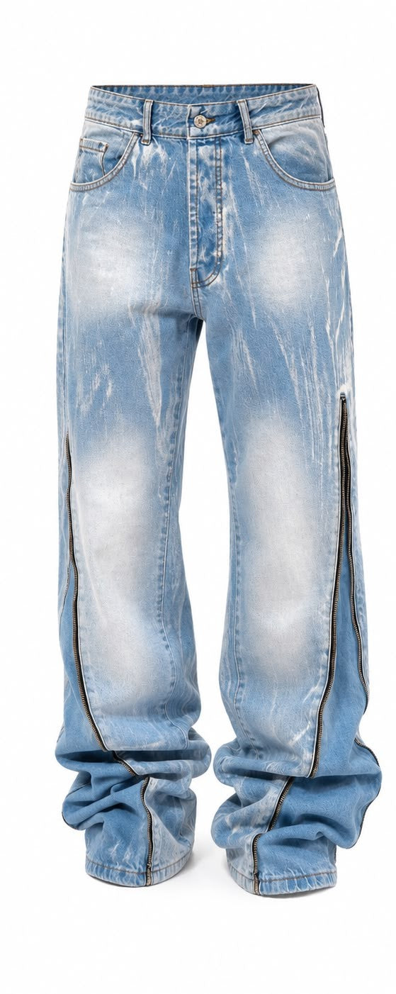 Jeans Baggy Ice Wash con Zip Laterali – Made in Italy
