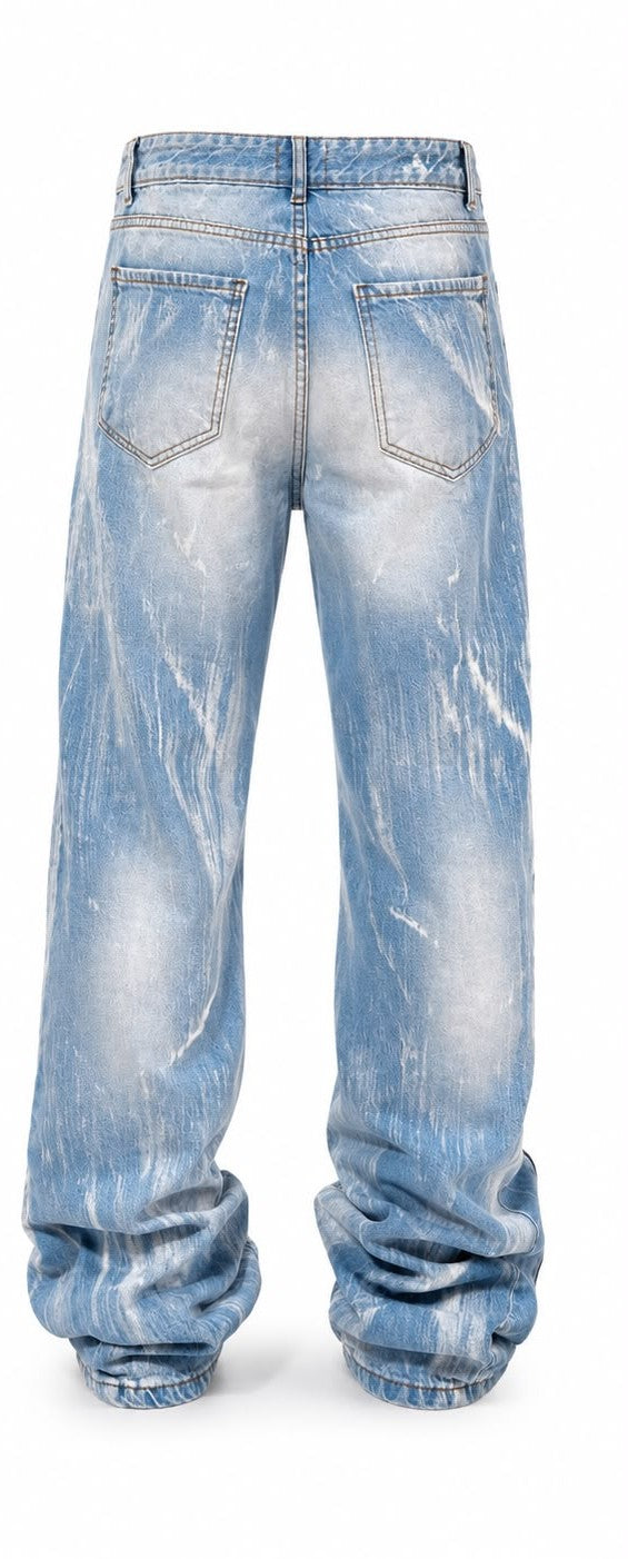 Jeans Baggy Ice Wash con Zip Laterali – Made in Italy