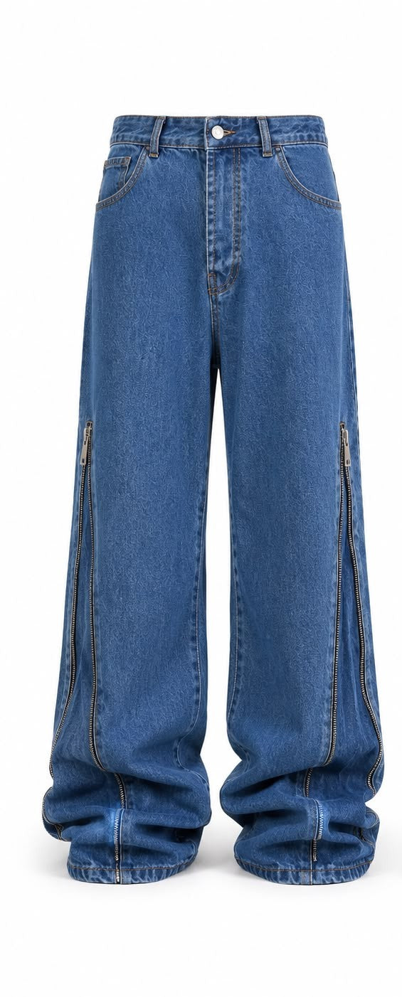 Jeans Baggy con Zip Laterali