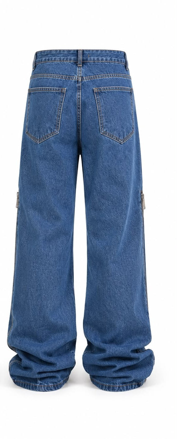 Jeans Baggy con Zip Laterali